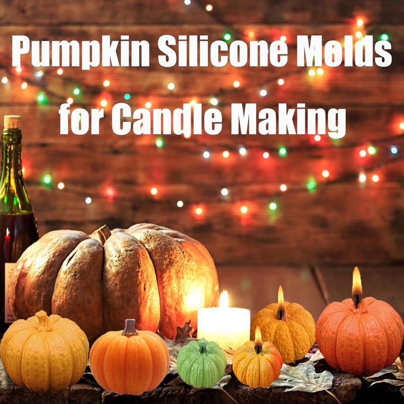 ZQYSING (4 Pack) Pumpkin Candle Molds with Leaf Mold, Set of Large + Medium + Small 3D Pumpkin Silicone Molds for Candles Wax Soap Epoxy Resin Casting Thanksgiving Halloween DIY Art Gifts Home Decor - Image 2